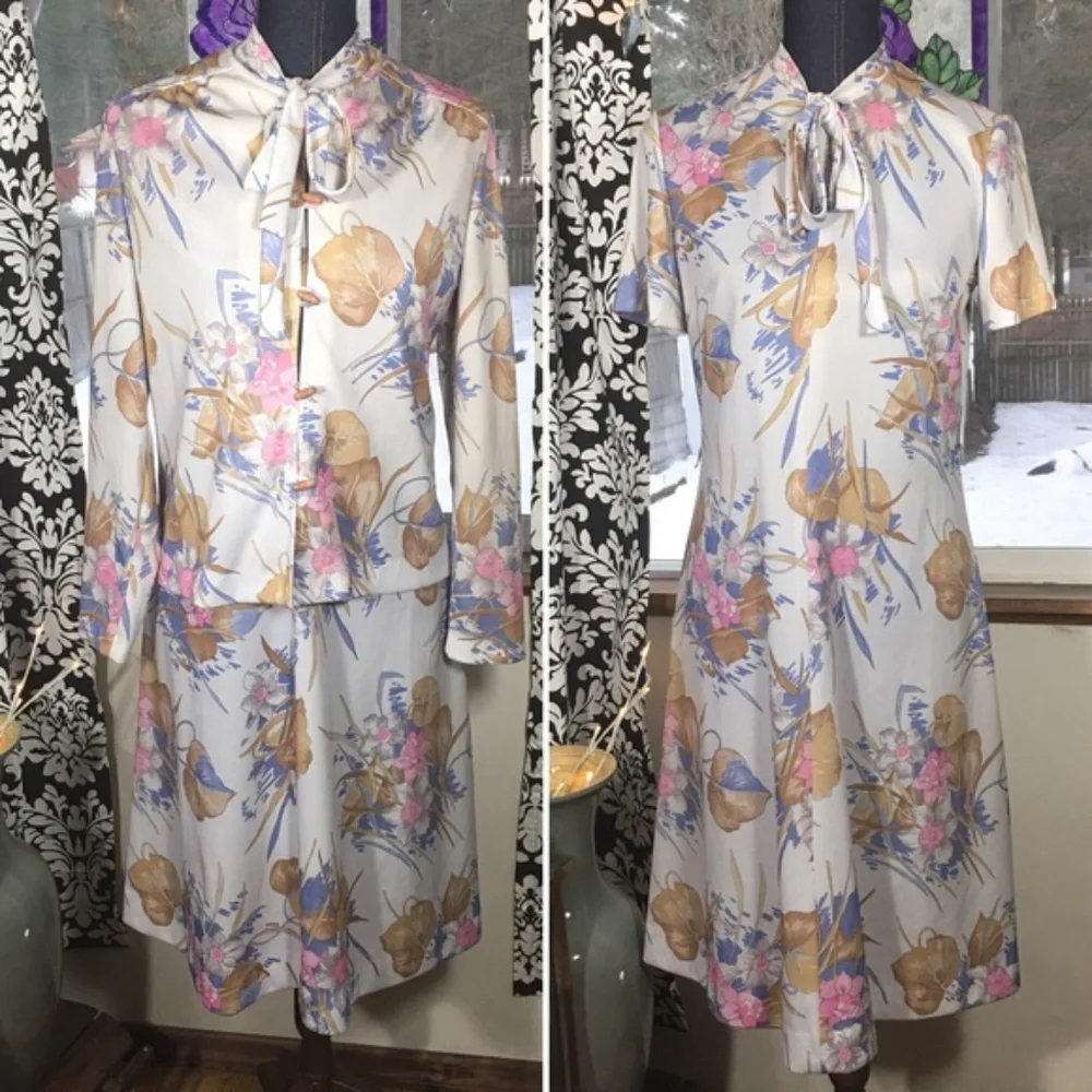 Vintage 60s 2pc Shift Scooter Dress & Jacket Sz 12